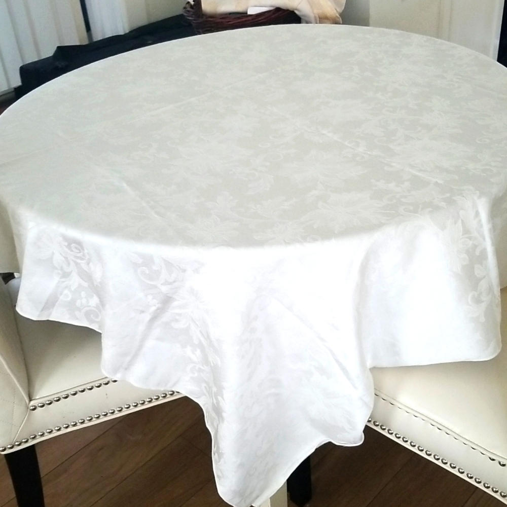 Vintage White Brocade Tablecloth 50x70